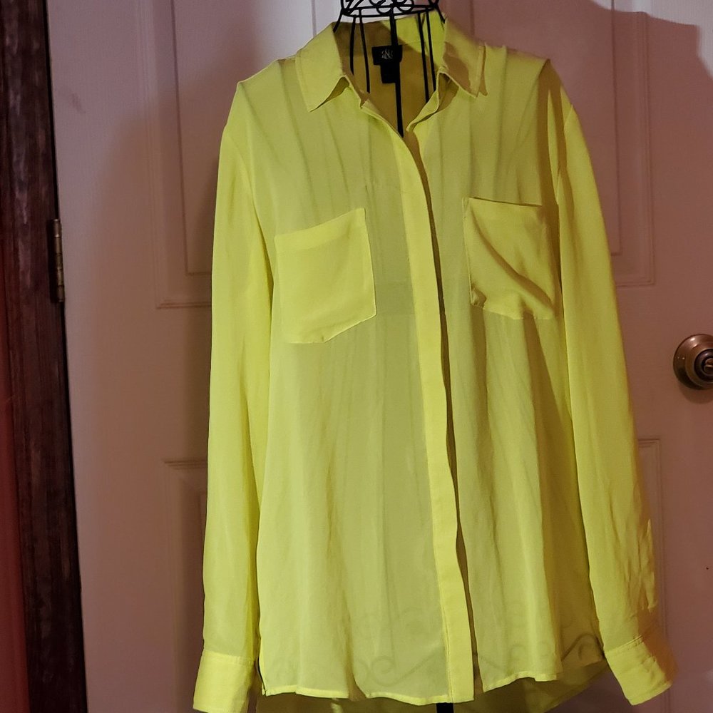 Yellow Top 100% Polyester Blouse Size 14